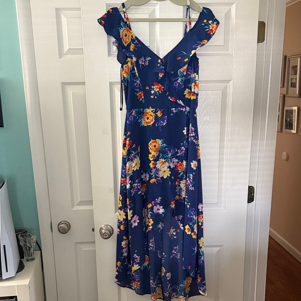 BCX Floral Midi Dress in Blue and Orange
